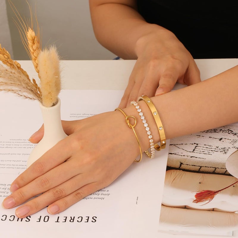 FAFUGA 18 K Gold Plated Love Bangle Bracelet Stack Cuff Jewelry for Women Jewelry Set for Women Gift with Box - Image 2